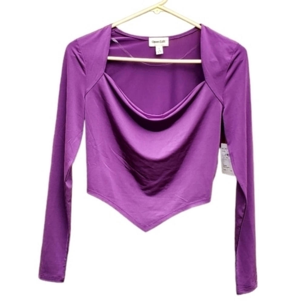 New Open Edit Purple Silky Draping Crop Top Small NWT